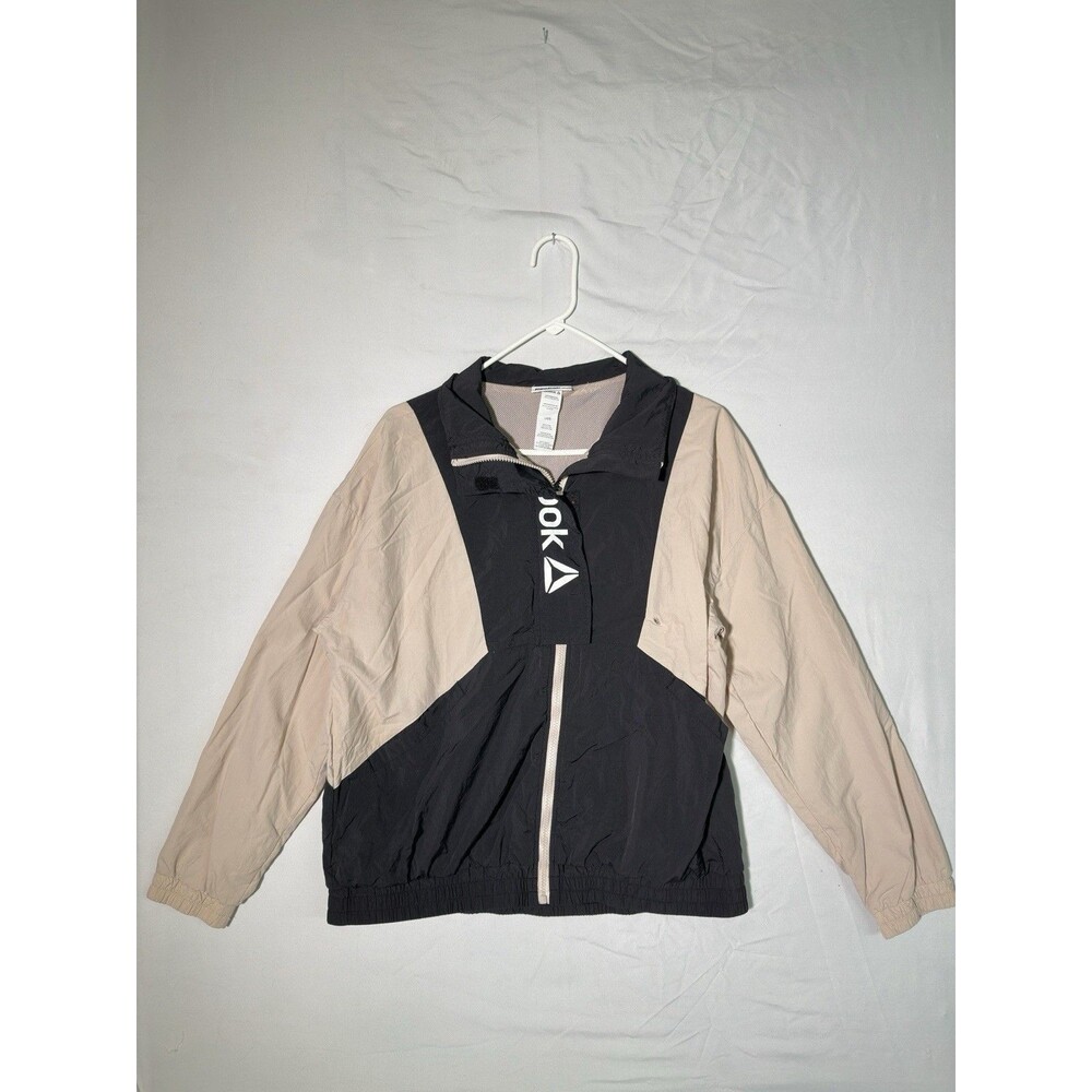 Reebok Unisex Men’s Mock neck Windbreaker Jacket Size Large Tan And Black
